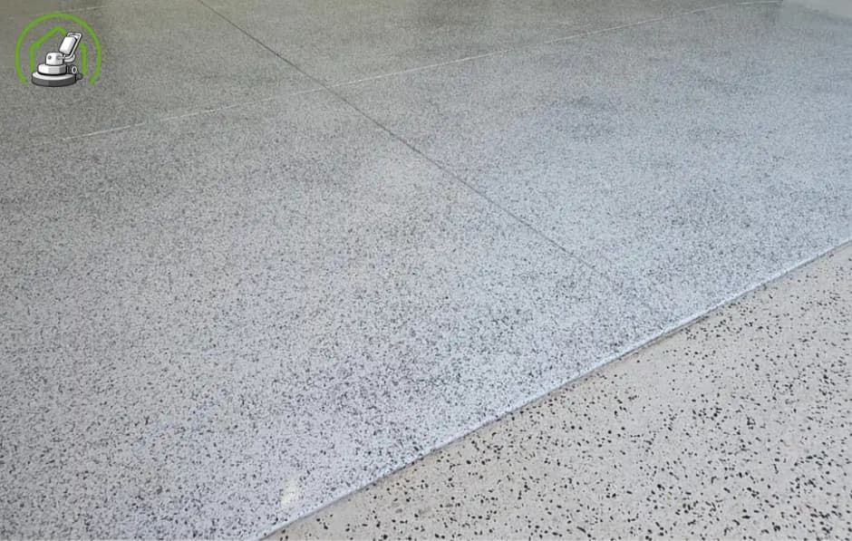 Epoxy flake garage floor in Bullseye colour installed in Kallaroo, W.A